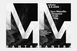 mantra club poster design greyscale