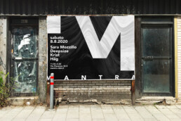 mantra club poster design greyscale